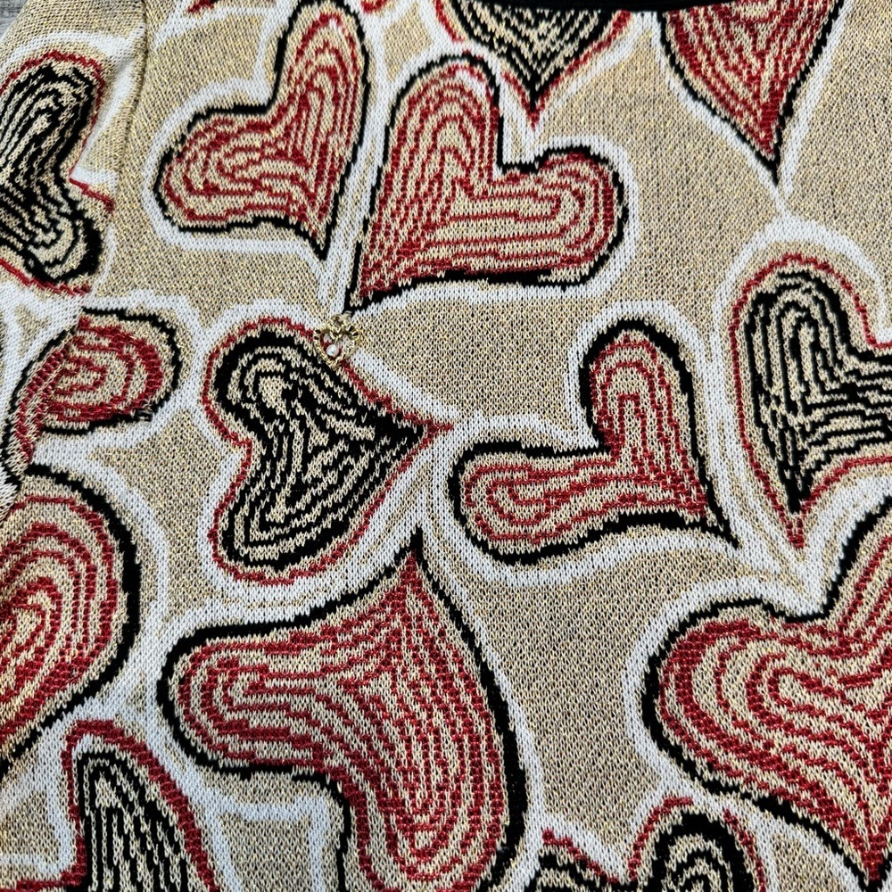 St John Sport gold red black heart print 3/4 sleeve sweater women’s small E32 - Picture 4 of 9
